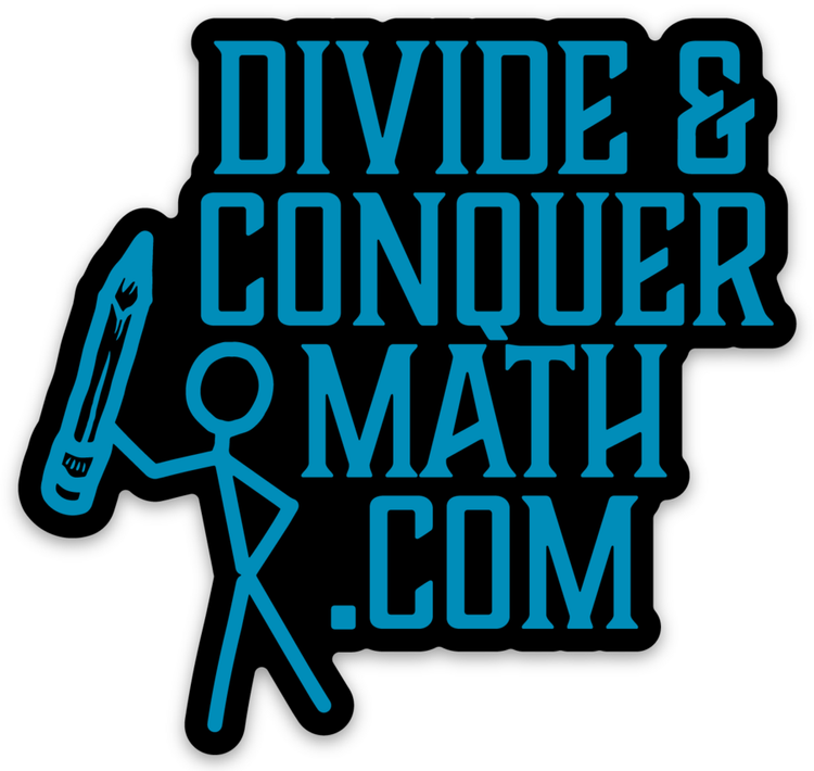 Divide and Conquer Math sticker — stick figure holding a pencil